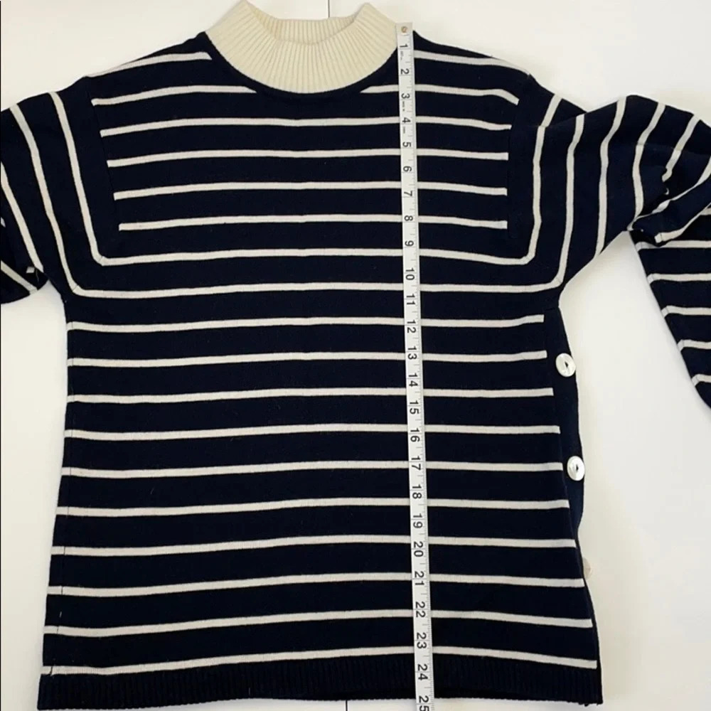 Liz Claiborne Wool Blend Navy Stripe Mock Neck Nautical Sweater SZ Petite Small - Picture 8 of 10